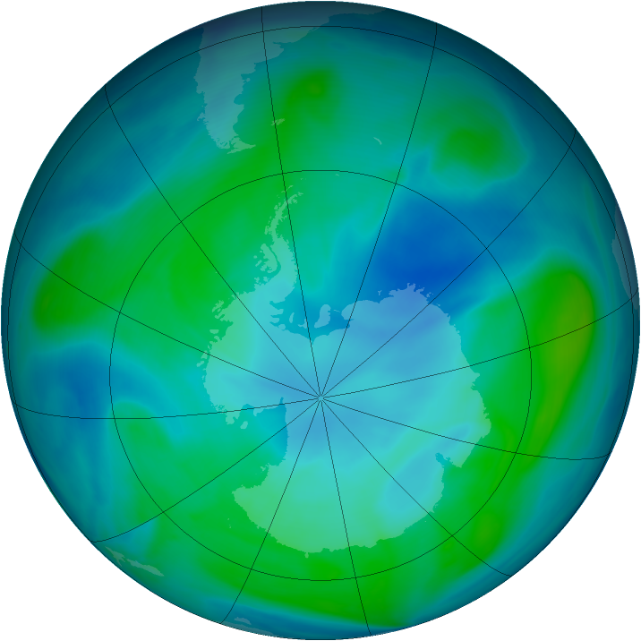 Antarctic ozone map for 25 January 2006